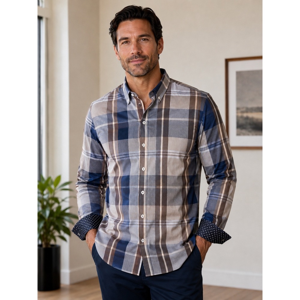 NWT Nick Graham Mens Large Stretch Modern Fit Plaid Button Down Shirt